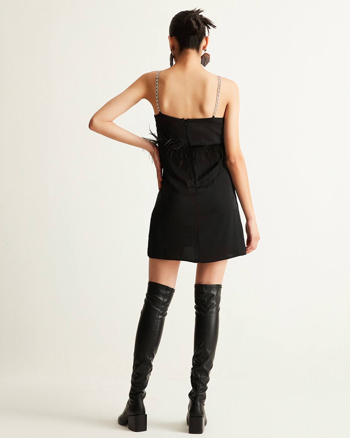 V-Neck Shift Dress with Fringe Accent