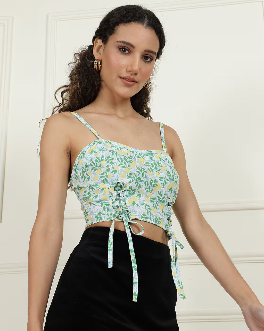 Cute Square Neck Sleeveless Floral Print Fitted Tank Top