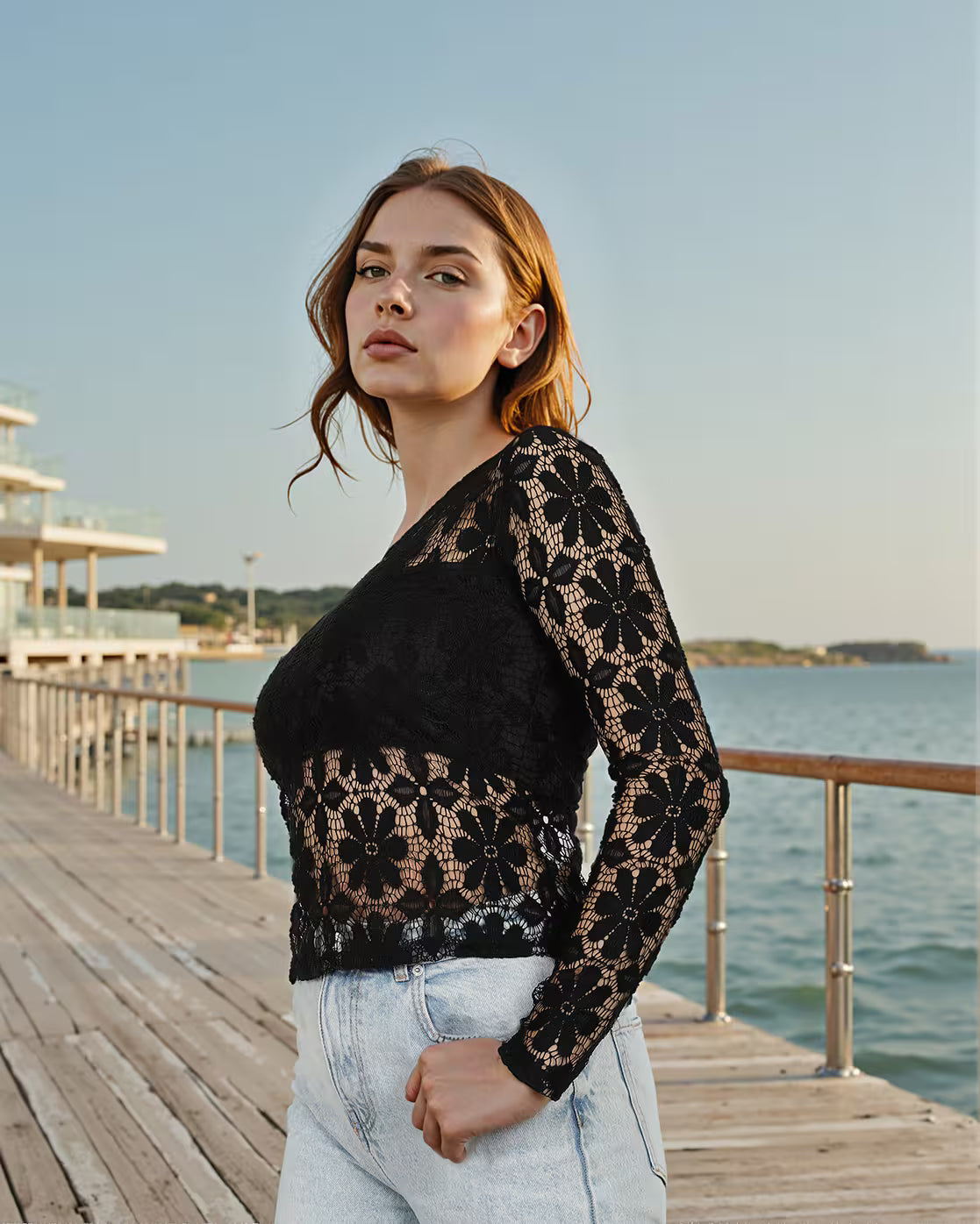 Party Floral Lace And Crochet One Shoulder Fitted Crop Top