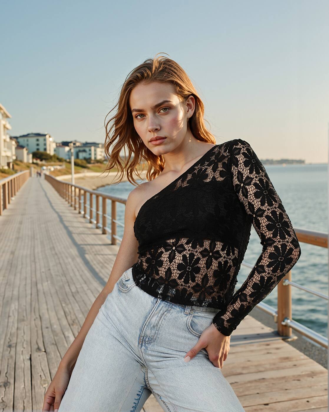 Party Floral Lace And Crochet One Shoulder Fitted Crop Top