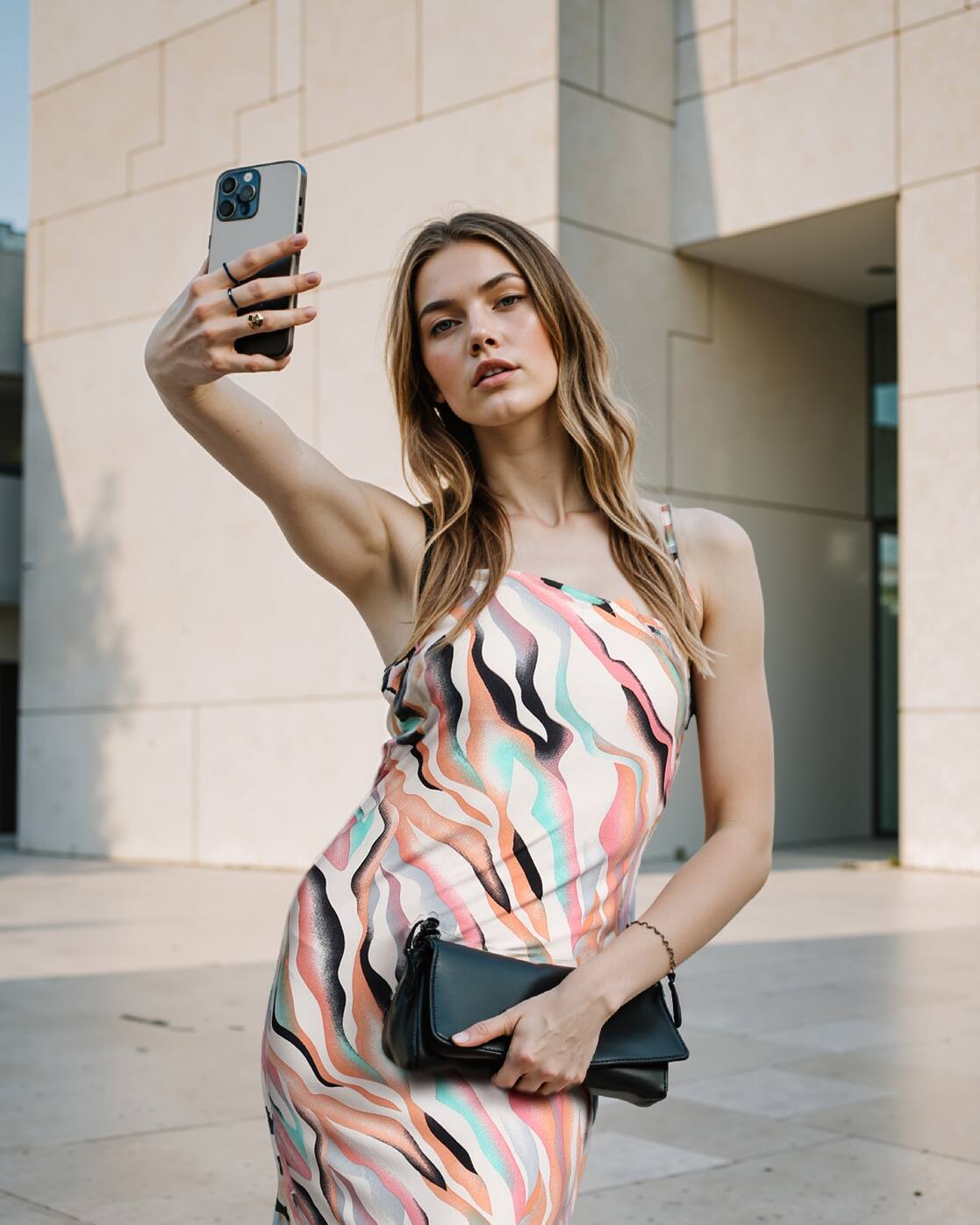 Elegant Slit Abstract Pattern Midi Bodycon Dress