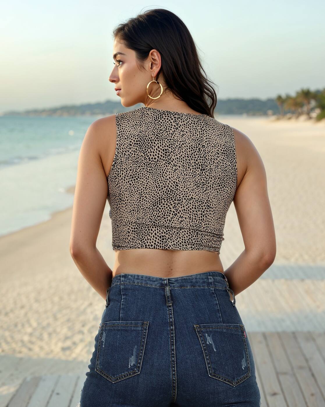 Dressbees Bold Animal Pattern Double Side Ruched Tie-Up Fitted Crop Top