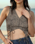 Dressbees Bold Animal Pattern Double Side Ruched Tie-Up Fitted Crop Top
