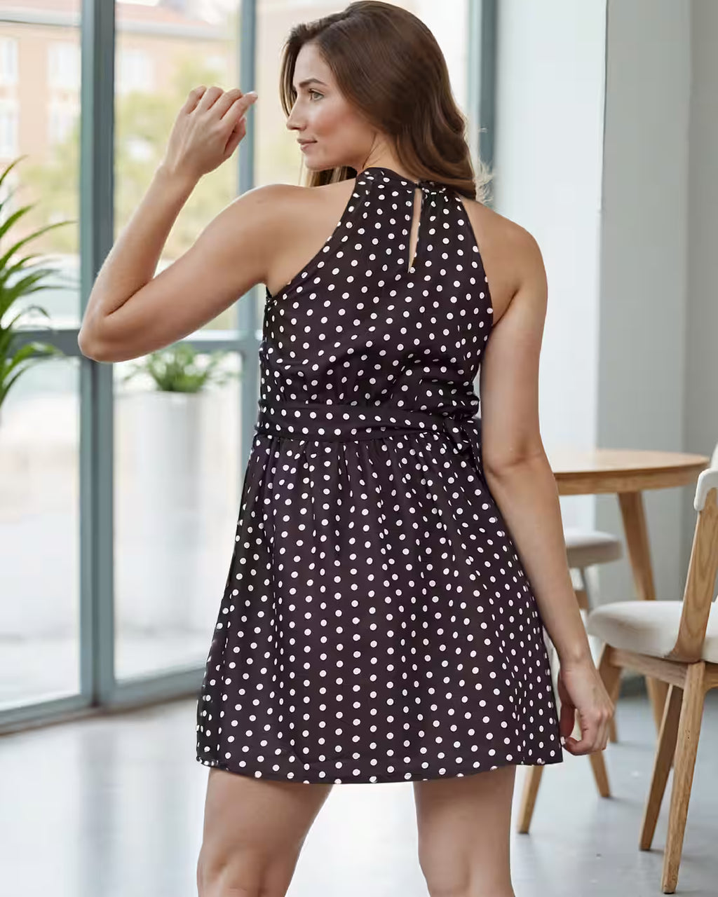 Vintage Polka-Dot Print Halter Neck Sleeveless Mini Skater Dress