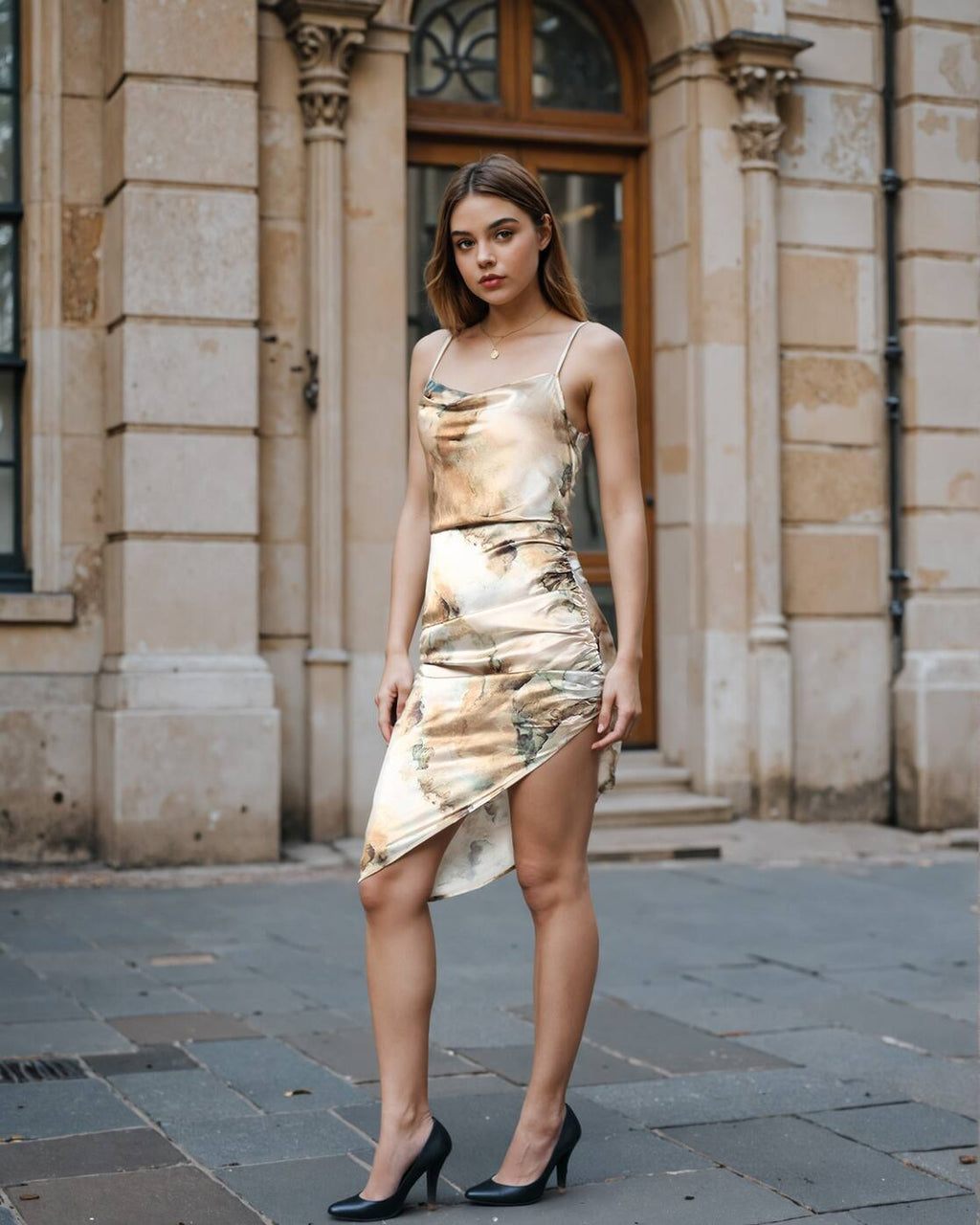 Party Cowl Neck Sleeveless Side Ruched Sheath Dress