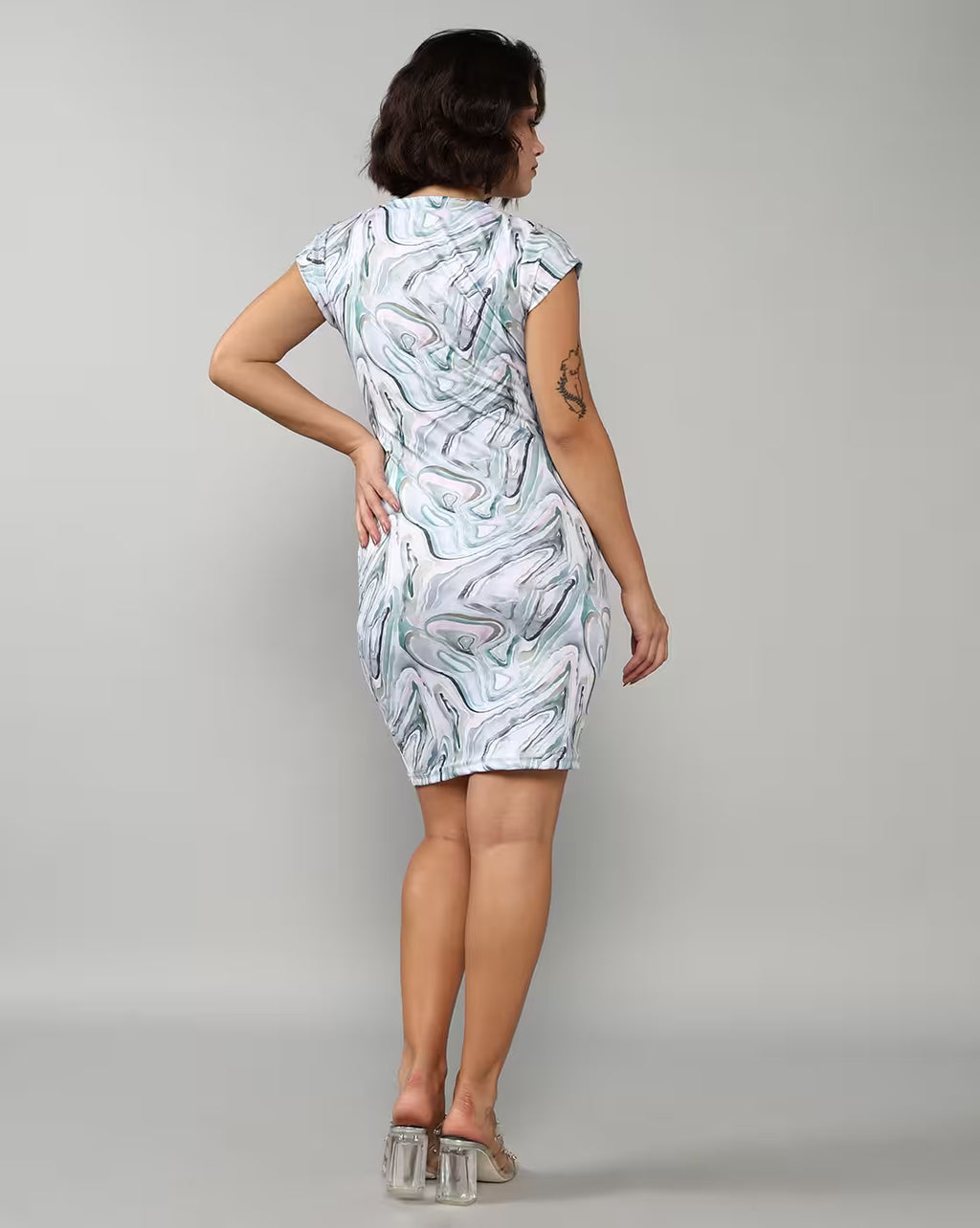 Mini Length Deep V-Neck Cap Sleeves Bodycon Dress