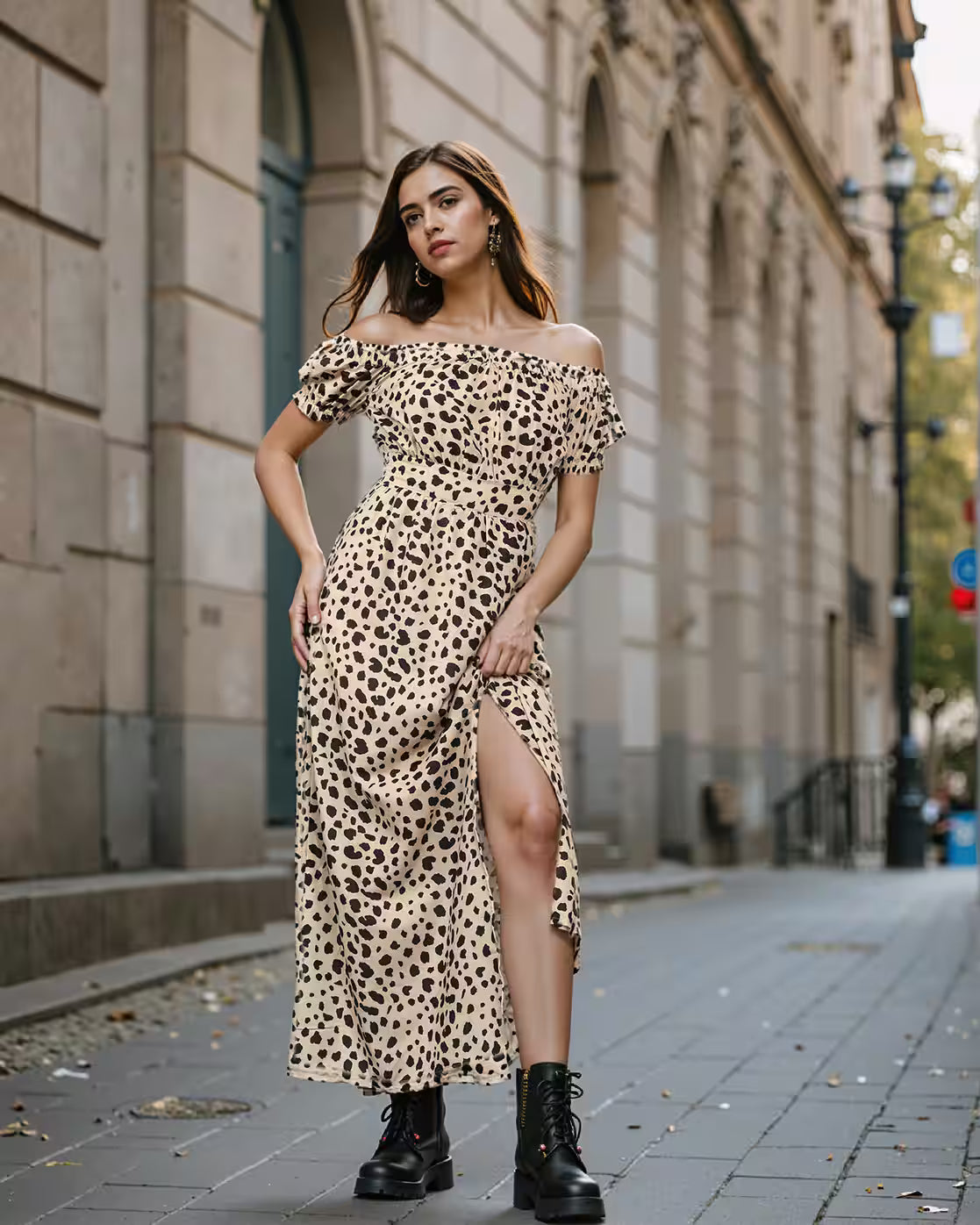 old Smocked Back Waist Short Off-shoulder Sleeves A-line Dress