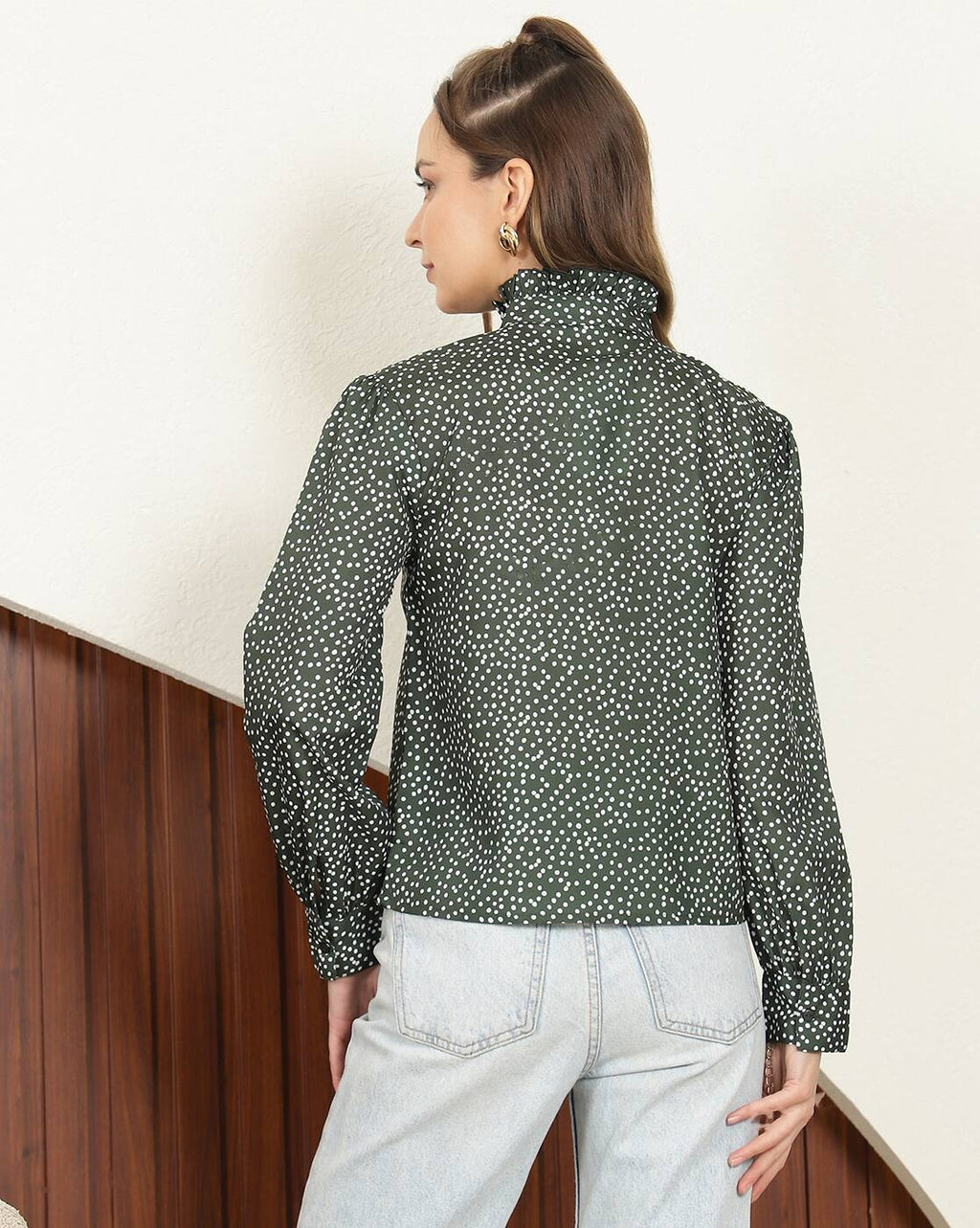 Dressbees Elegant Full Cuffed Sleeves Ruffled Relaxed Fit Shirt Style Top