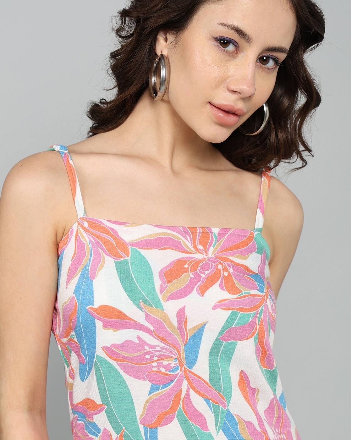 Cute Floral Print Square Neck Sleeveless Bodycon Dress