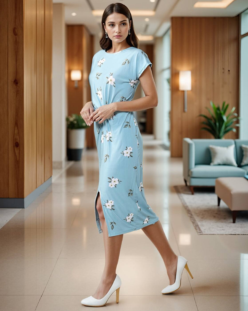 Extended Sleeves Slit Hem Twist Knot Waist Bodycon Dress