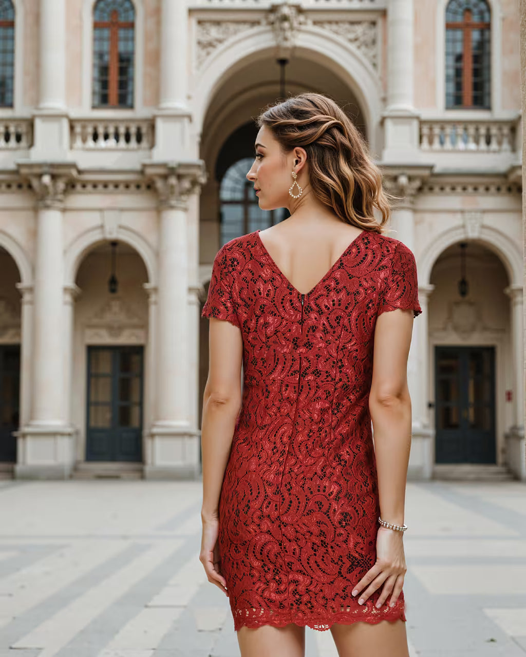 Party Mini Length Short Sleeve Lace Bodycon Dress