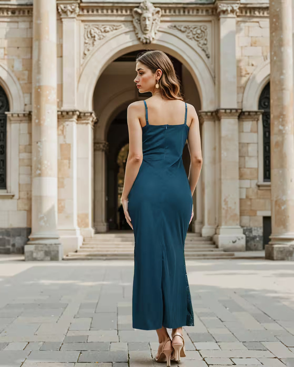 Party Sleeveless Slit Hem Sheath Dress with Sequins