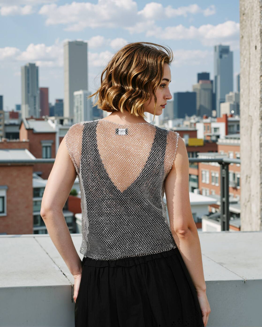 Party Short Length Sleeveless Silver Mesh Loose Fit Top