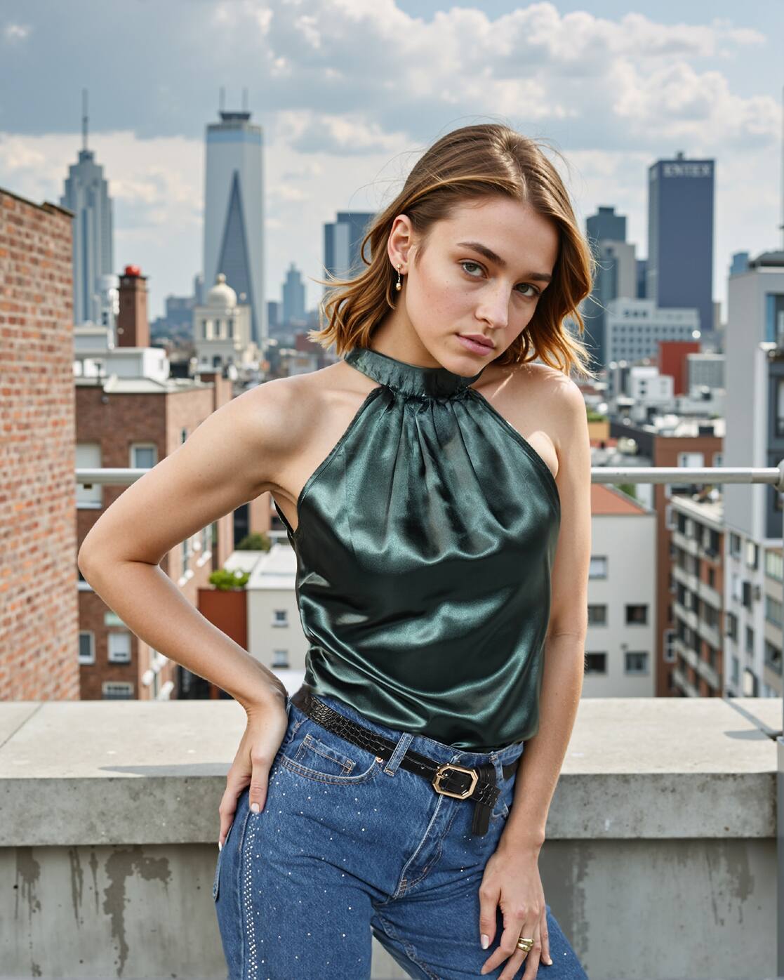 Dressbees Party Halter Neck Pleated Sleeveless Curved Hem Fitted Top |