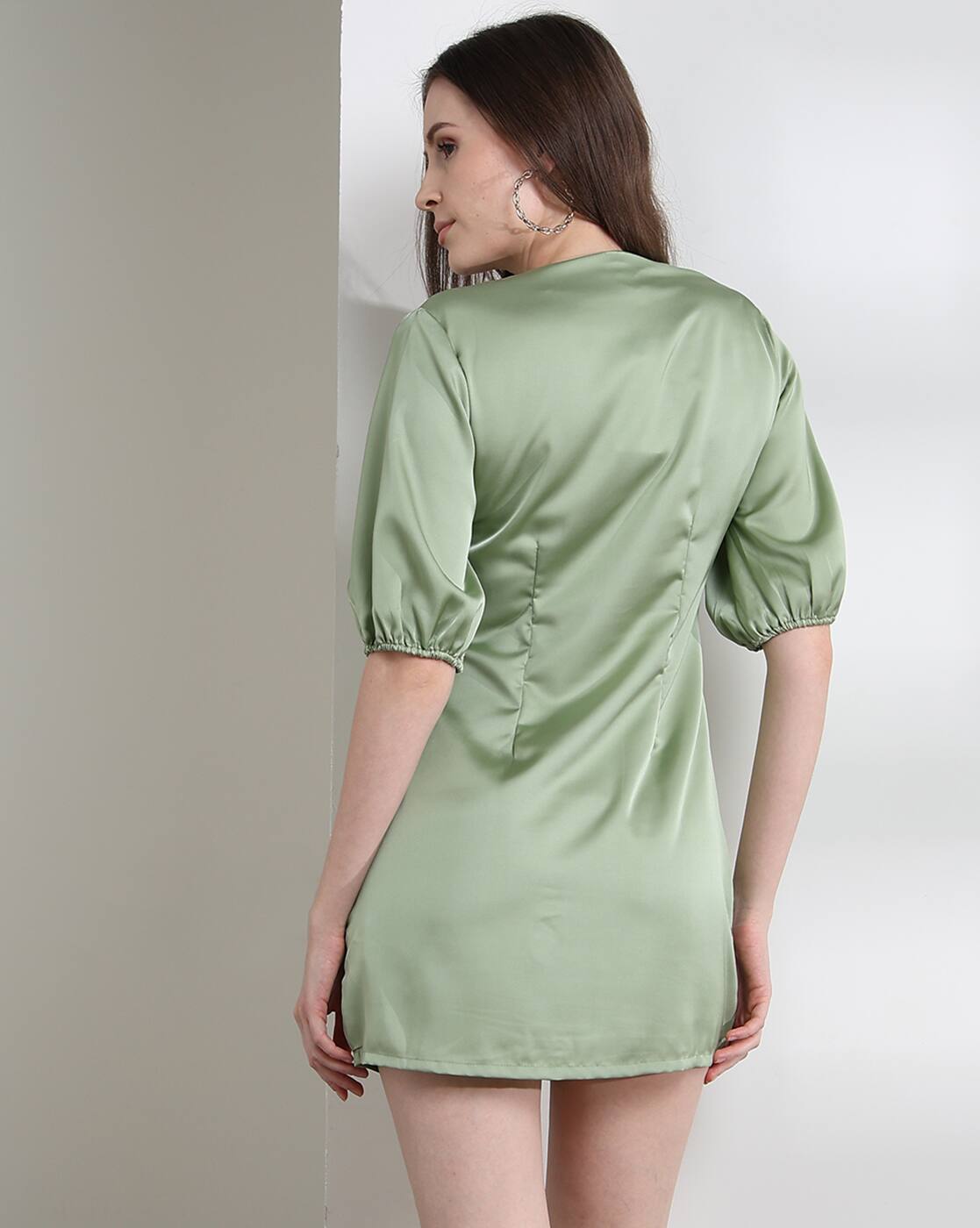 Party Peasant Sleeves Mini Shirt Dress