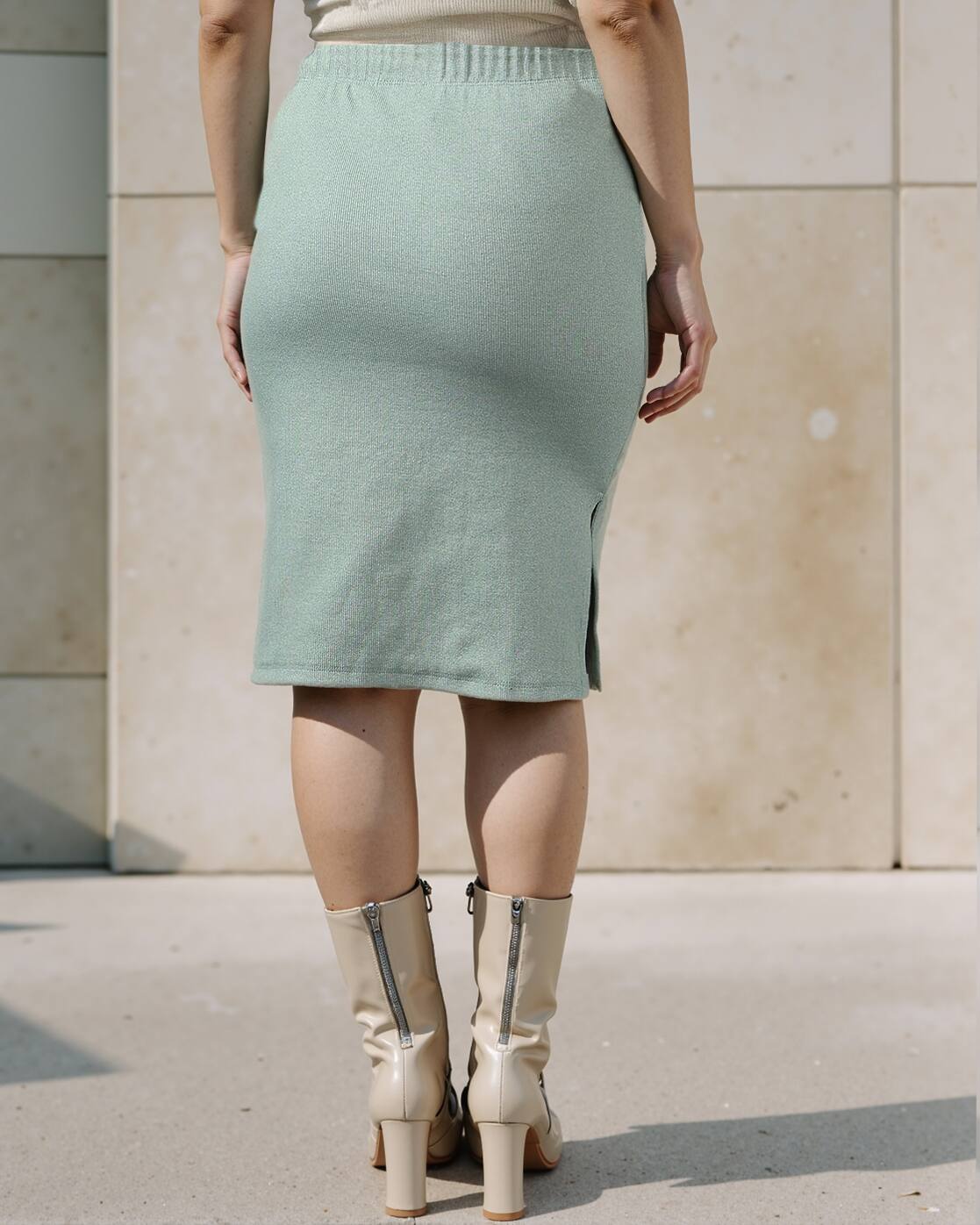 Elasticated Drawstring Waist Pencil Skirt with Side Slit