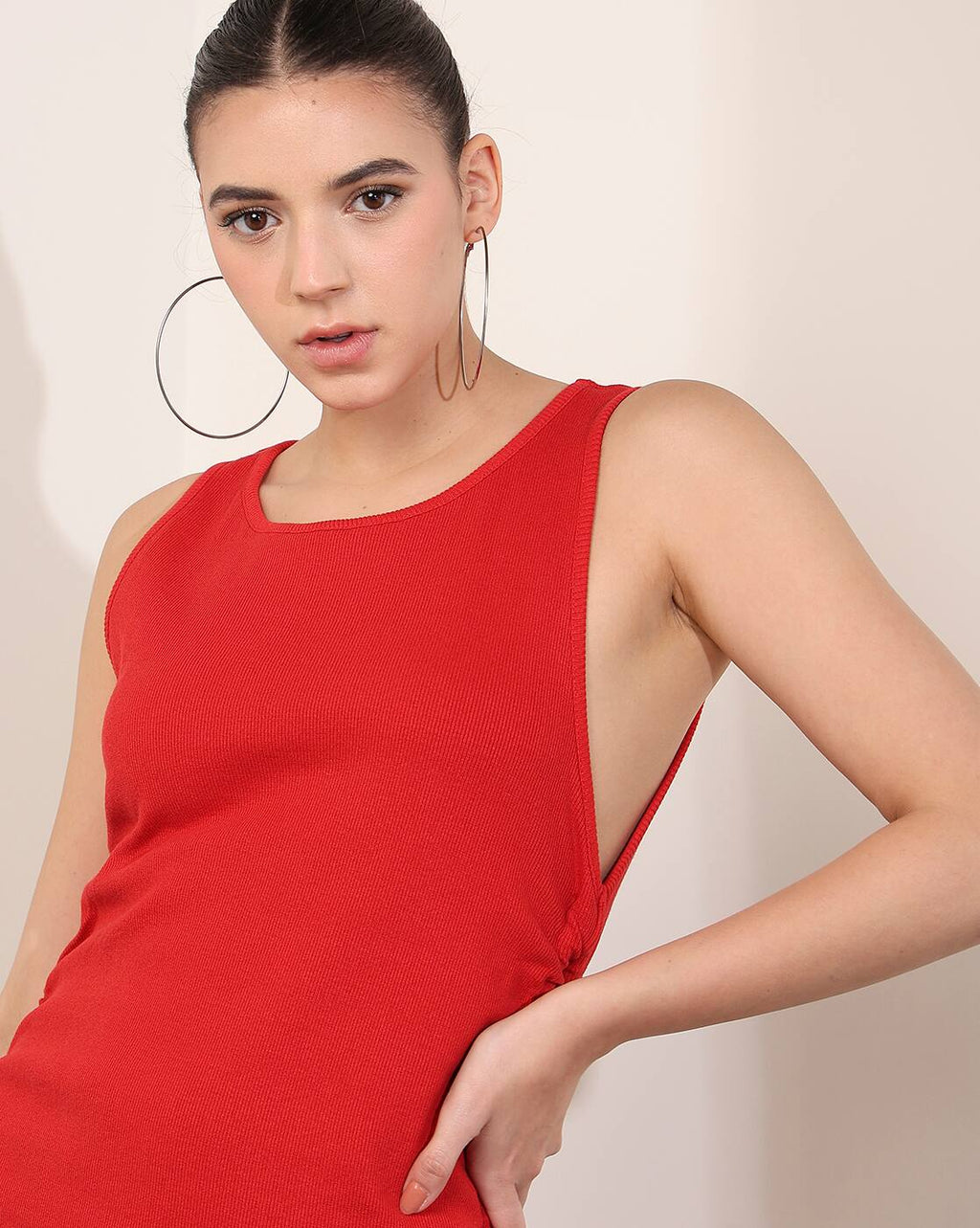 Sleeveless Ruched Side Tie-Up Mini Bodycon Dress