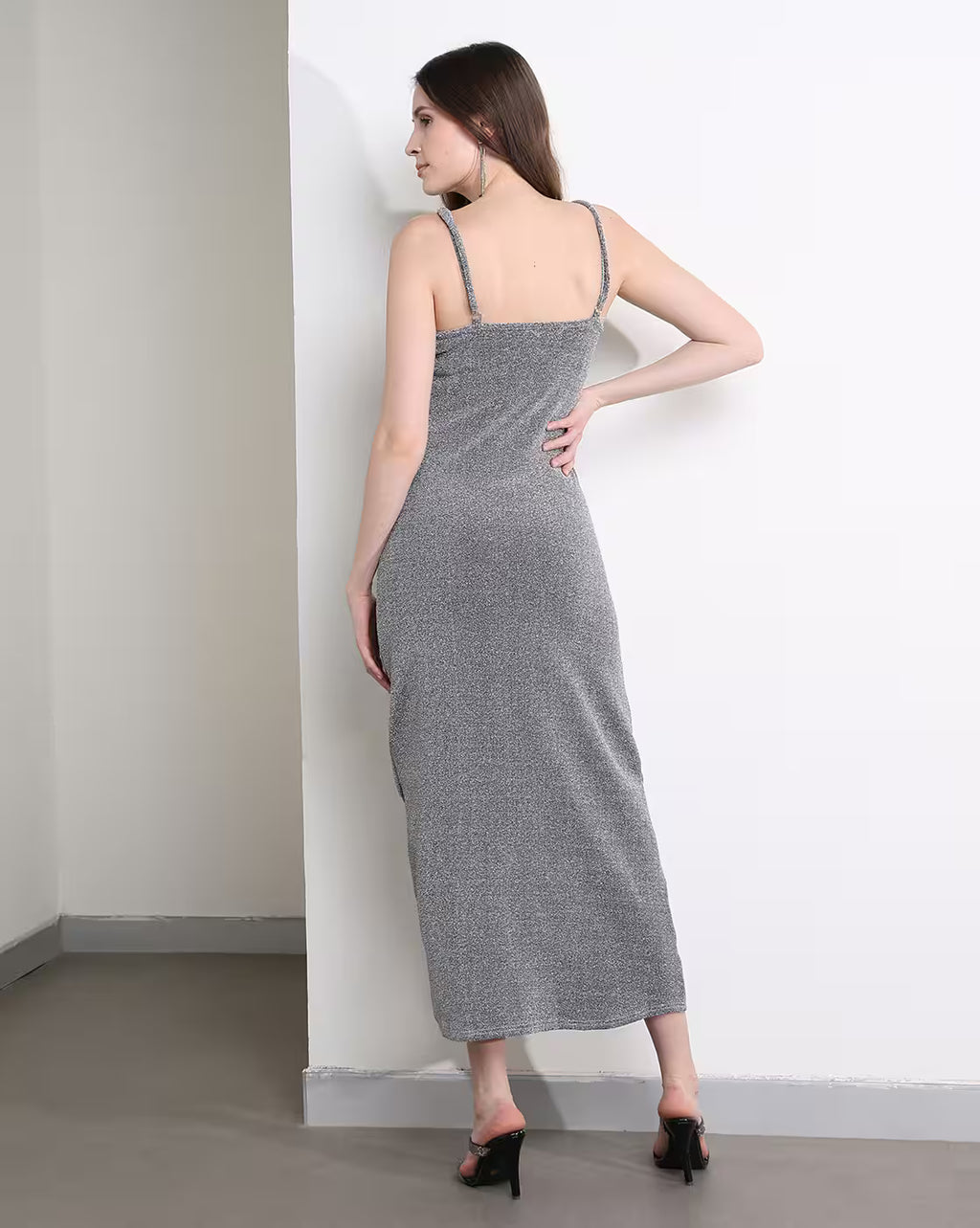 Dressbees Party Spaghetti Strap Ruched Split Thigh Midi Dress