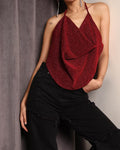 Party Tie-Up Cowl Neck Backless Loose Fit Crop Top