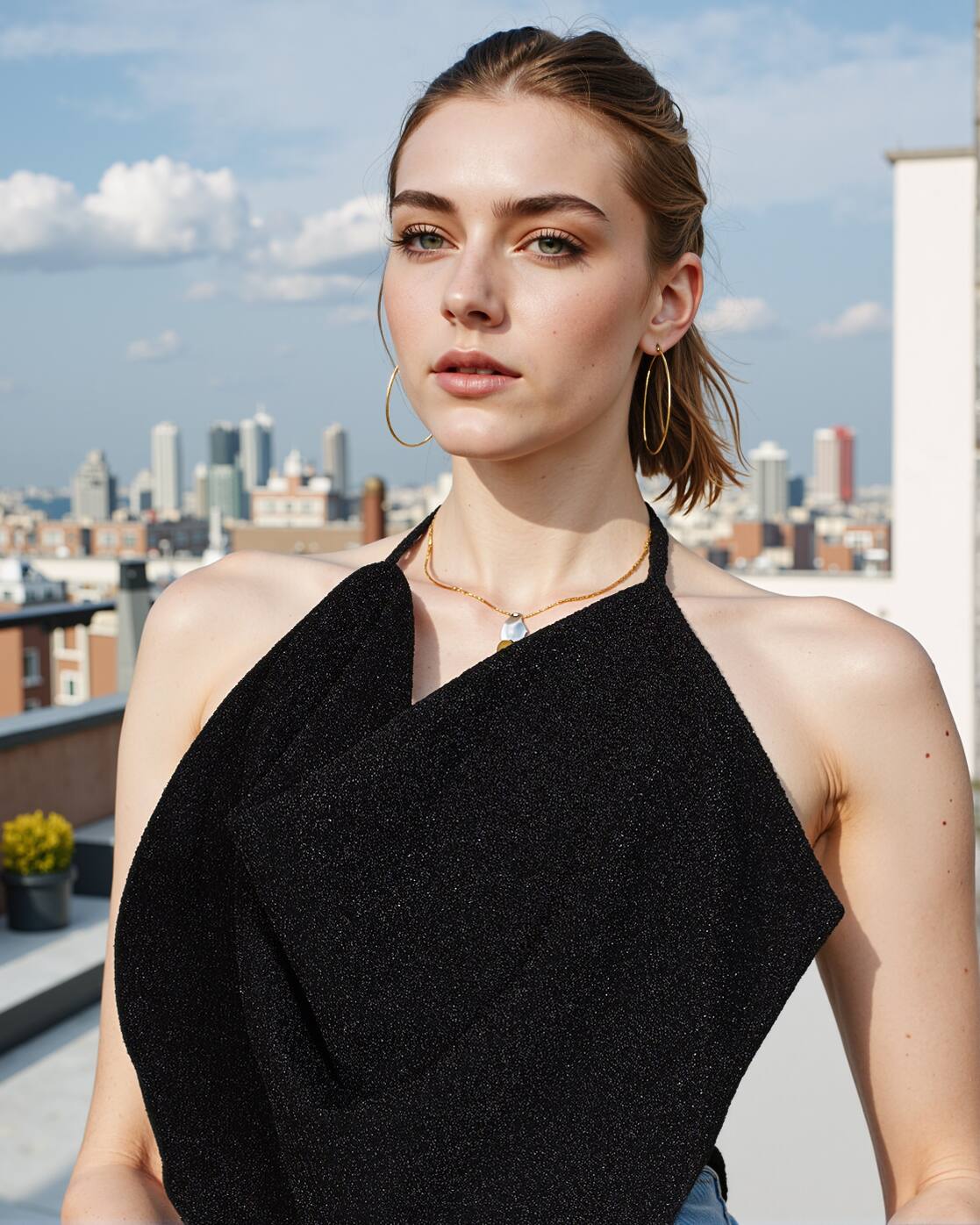 Party Tie-Up Cowl Neck Backless Loose Fit Crop Top