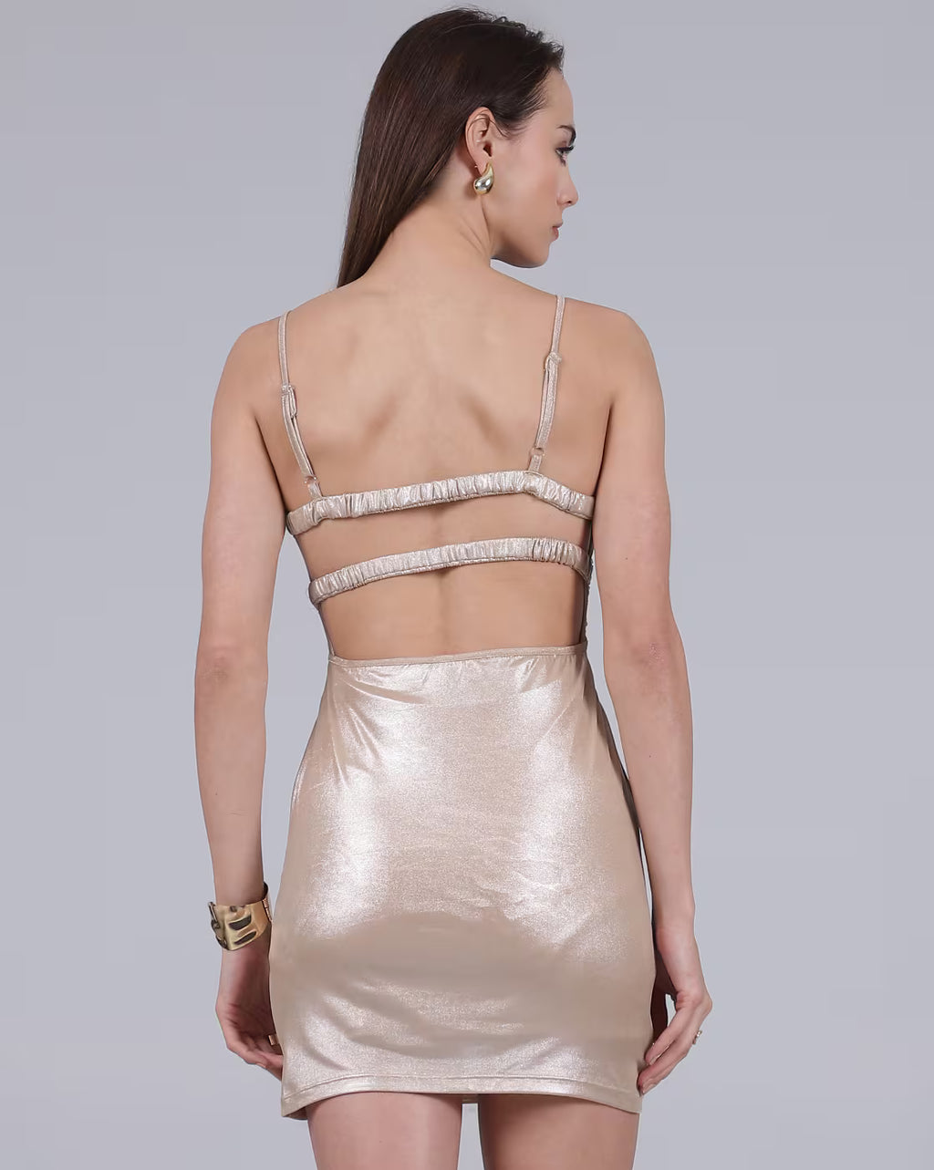 Party Sweetheart Neck Sleeveless Gold Mini Bodycon Dress