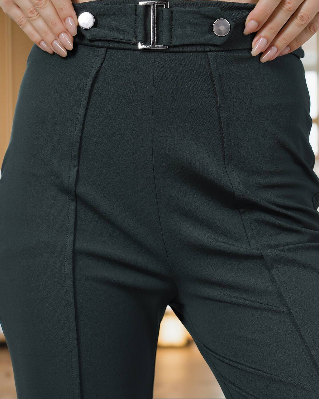 Party Full Length Pleated Front-Slit Flared Fit Trousers with Belt