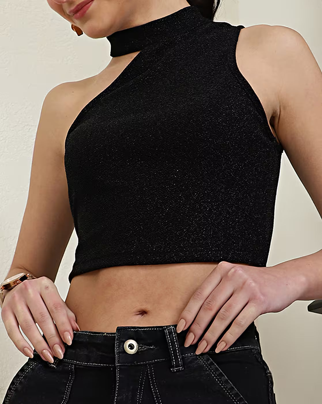 Party Crop Length One Shoulder Sleeve Fitted Top