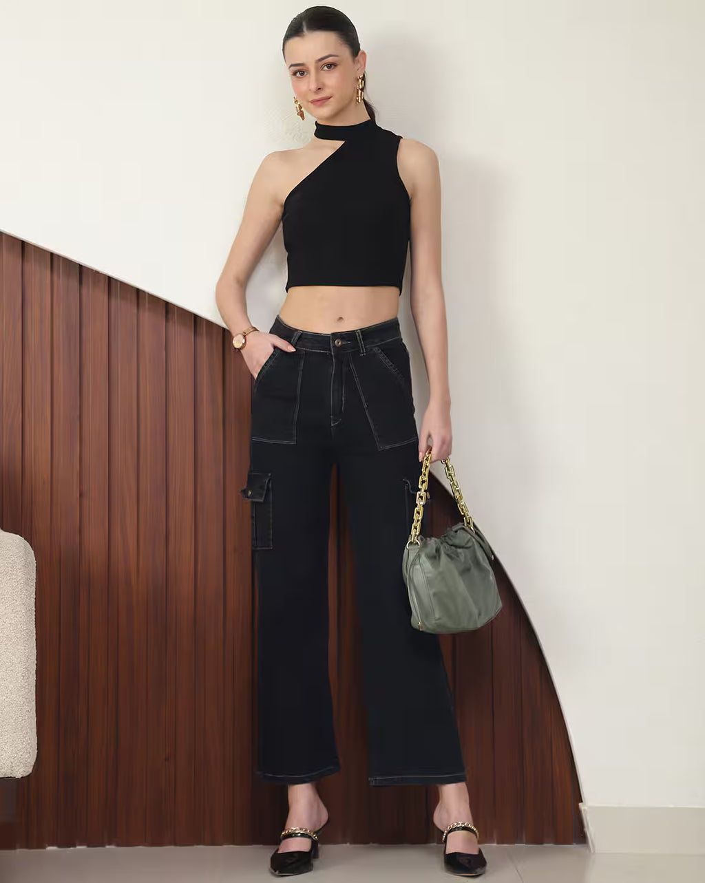 Party Crop Length One Shoulder Sleeve Fitted Top