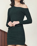 Party Mini Length One Shoulder Full Sleeve Bodycon Dress