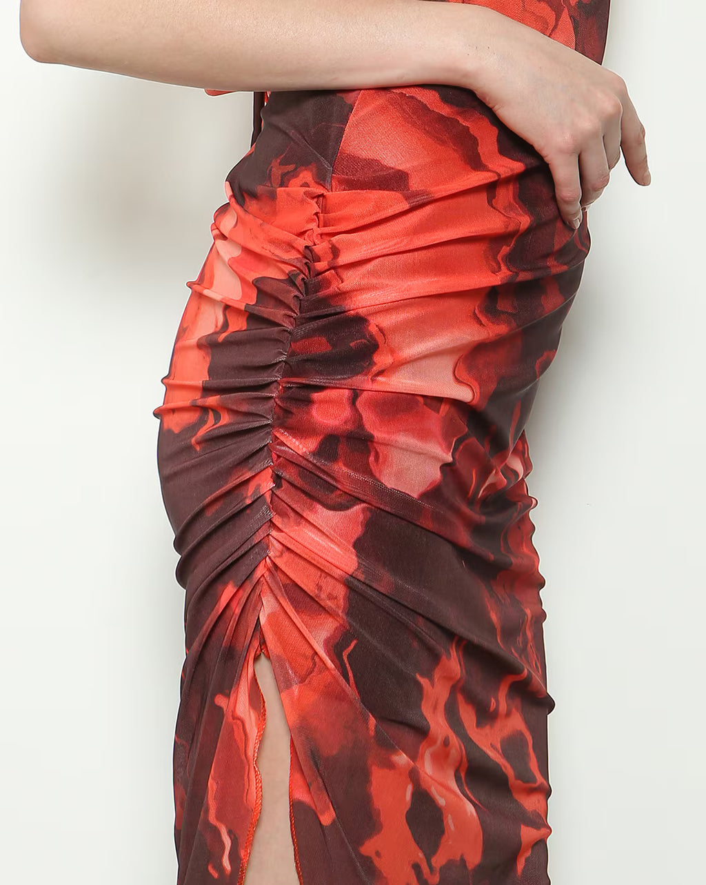 Party Spaghetti Strap Ruched Side Slit Bodycon Dress