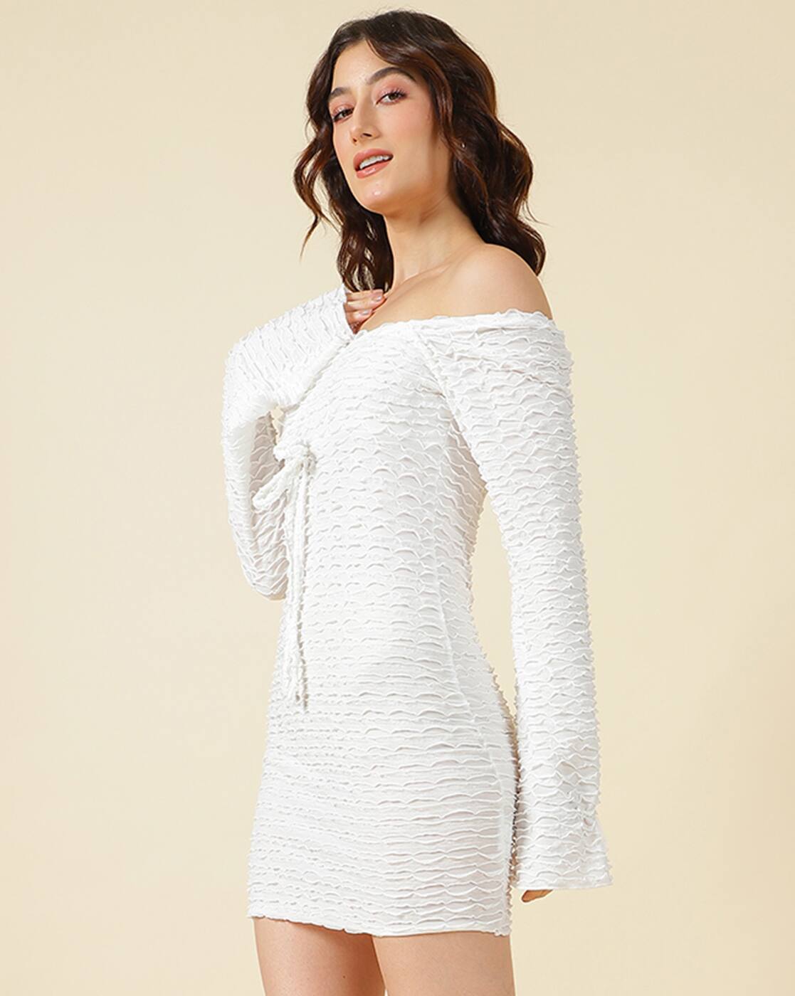 Dressbees Party Off Shoulder Bell Sleeve Mini Bodycon Dress