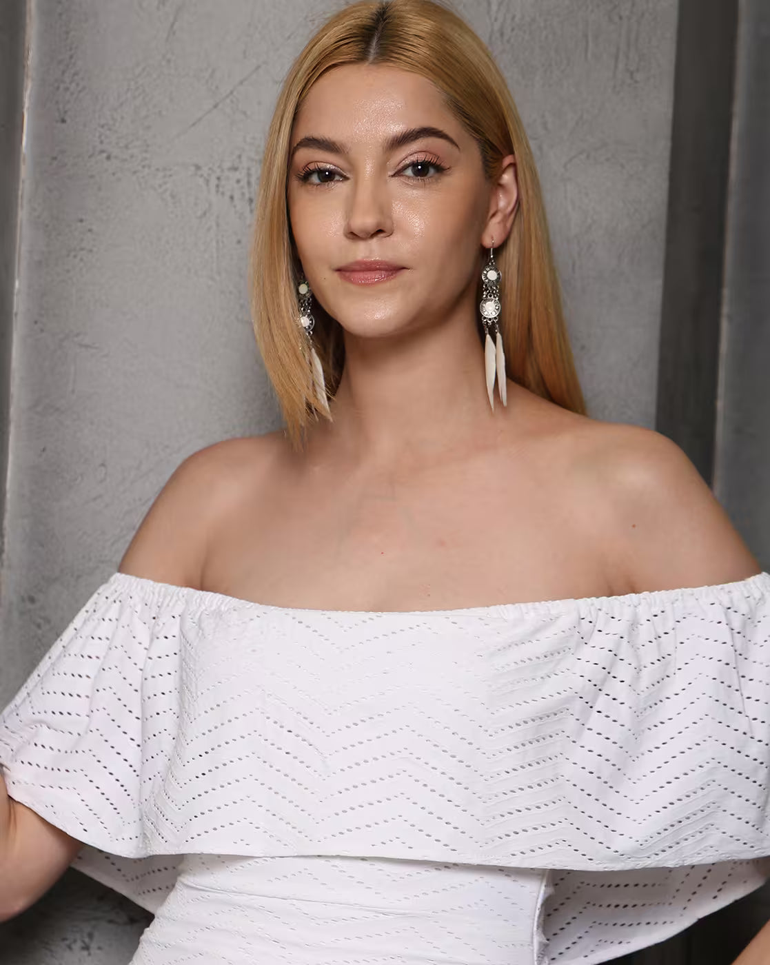 Party Off-Shoulder Schiffli Mini Bodycon Dress