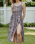 Strappy Sleeves Animal Print A-Line Dress