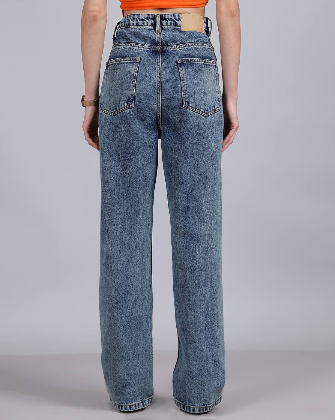 Full Length High Rise Heavy Distress Straight Fit Jeans