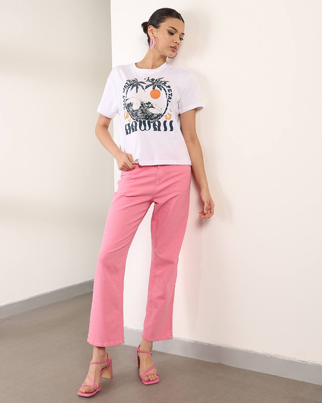 Drop-Shoulder Typographic Print Loose Fit Tshirt | XS