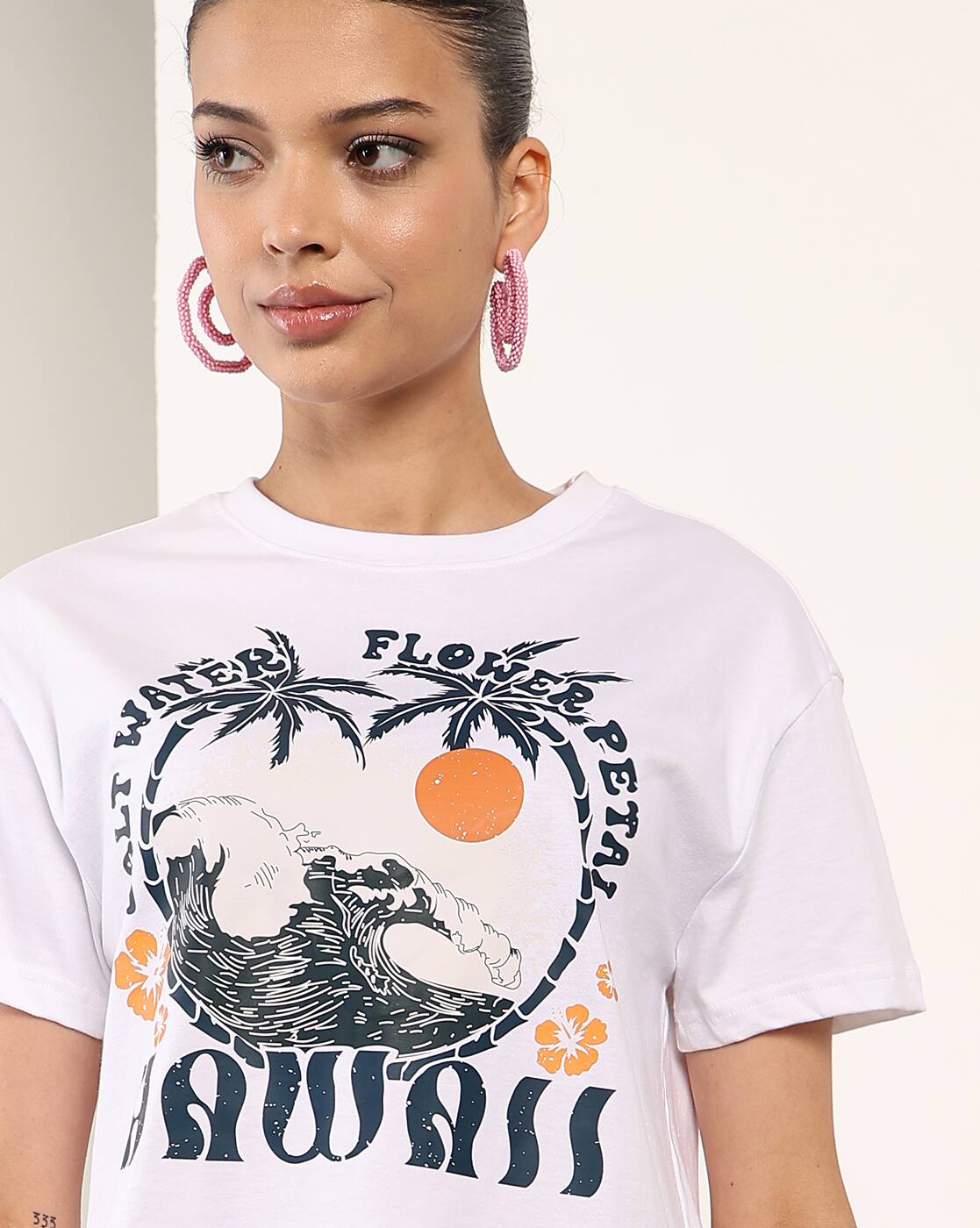 Drop-Shoulder Typographic Print Loose Fit Tshirt | XS