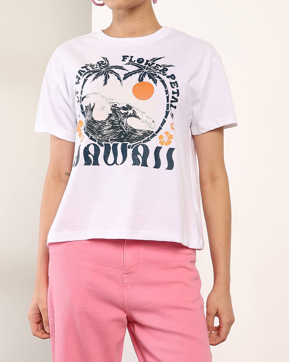 Drop-Shoulder Typographic Print Loose Fit Tshirt | XS