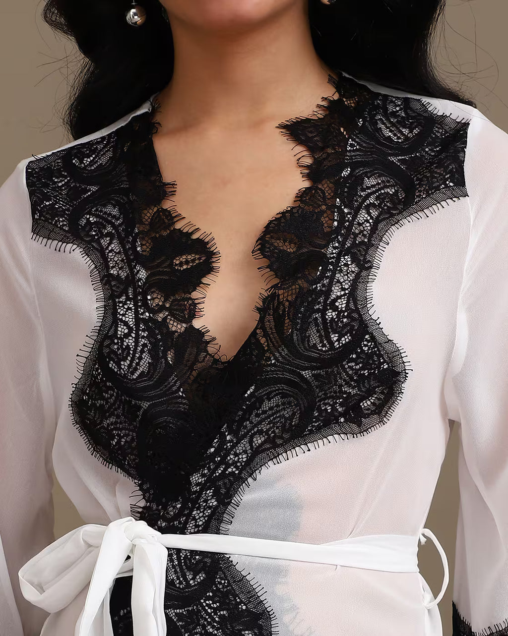 Bell Sleeves Slit Hem Lace Trim A-Line Dress