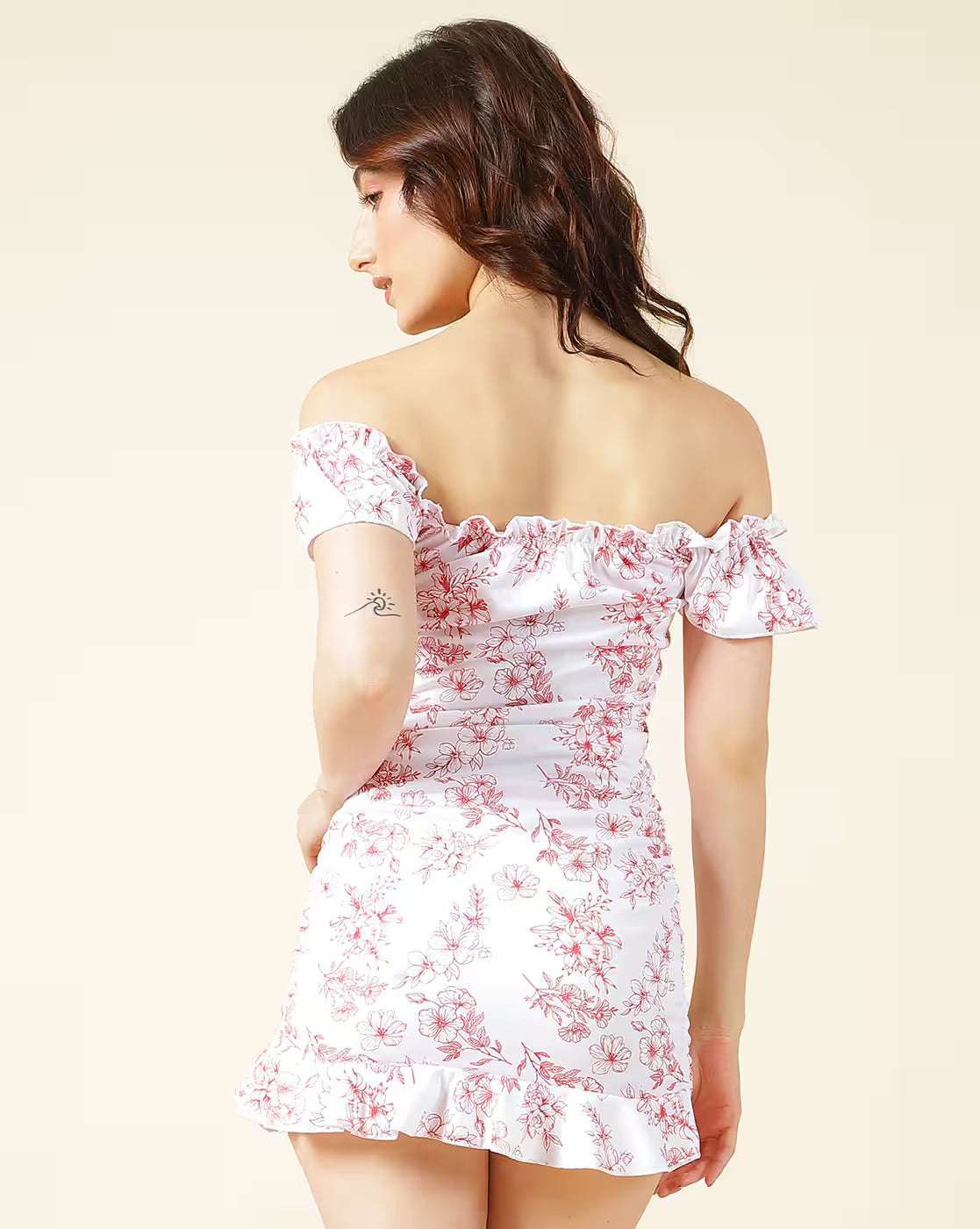 Dressbees Cute Off Shoulder Floral Print Ruched Bodycon Dress