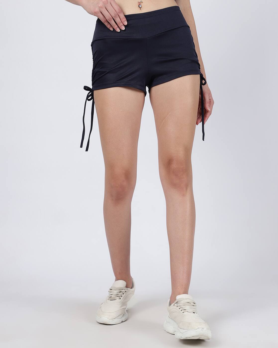 Activewear Low Rise Side Ruched Tie-Up Mini Hot Pants