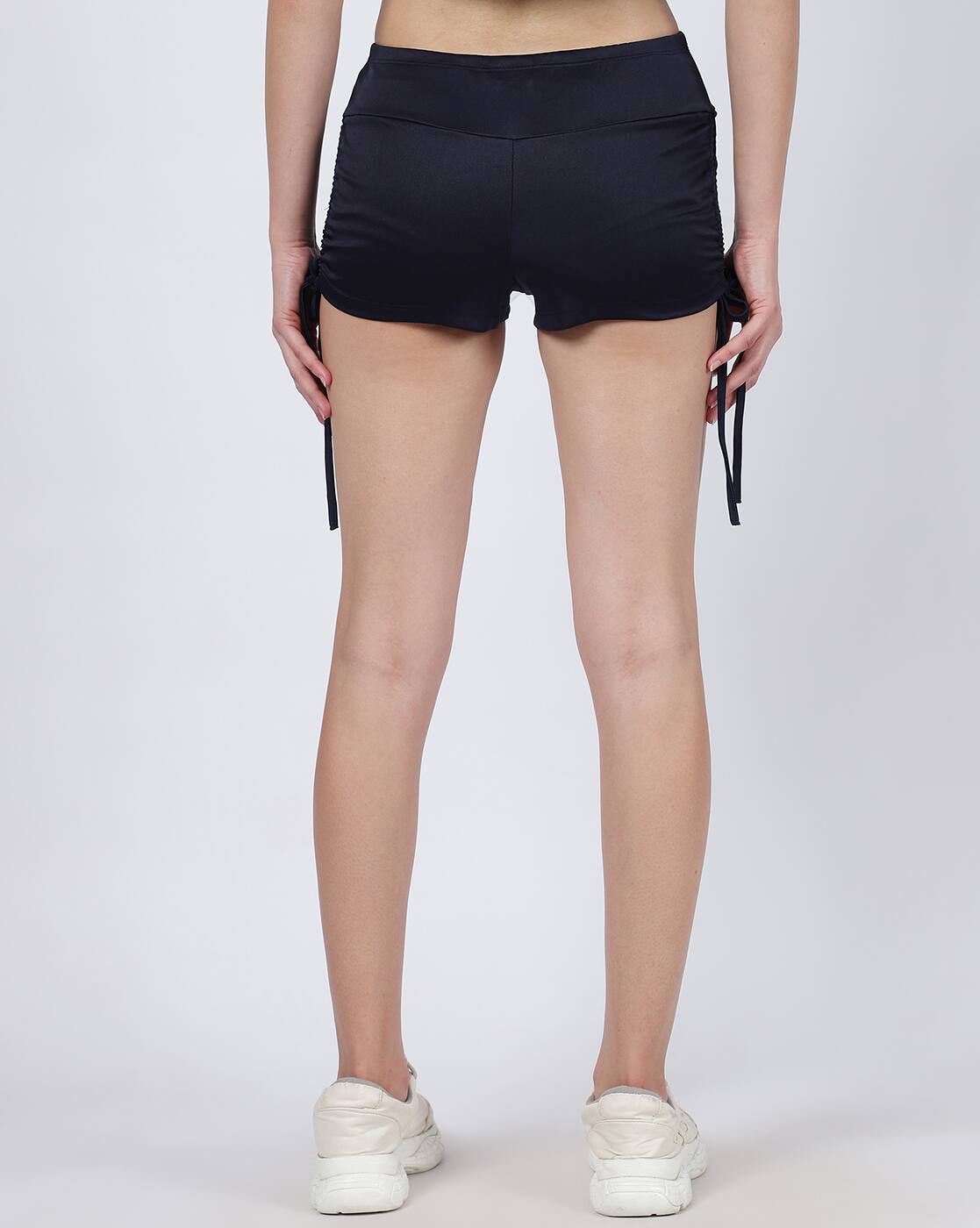 Activewear Low Rise Side Ruched Tie-Up Mini Hot Pants