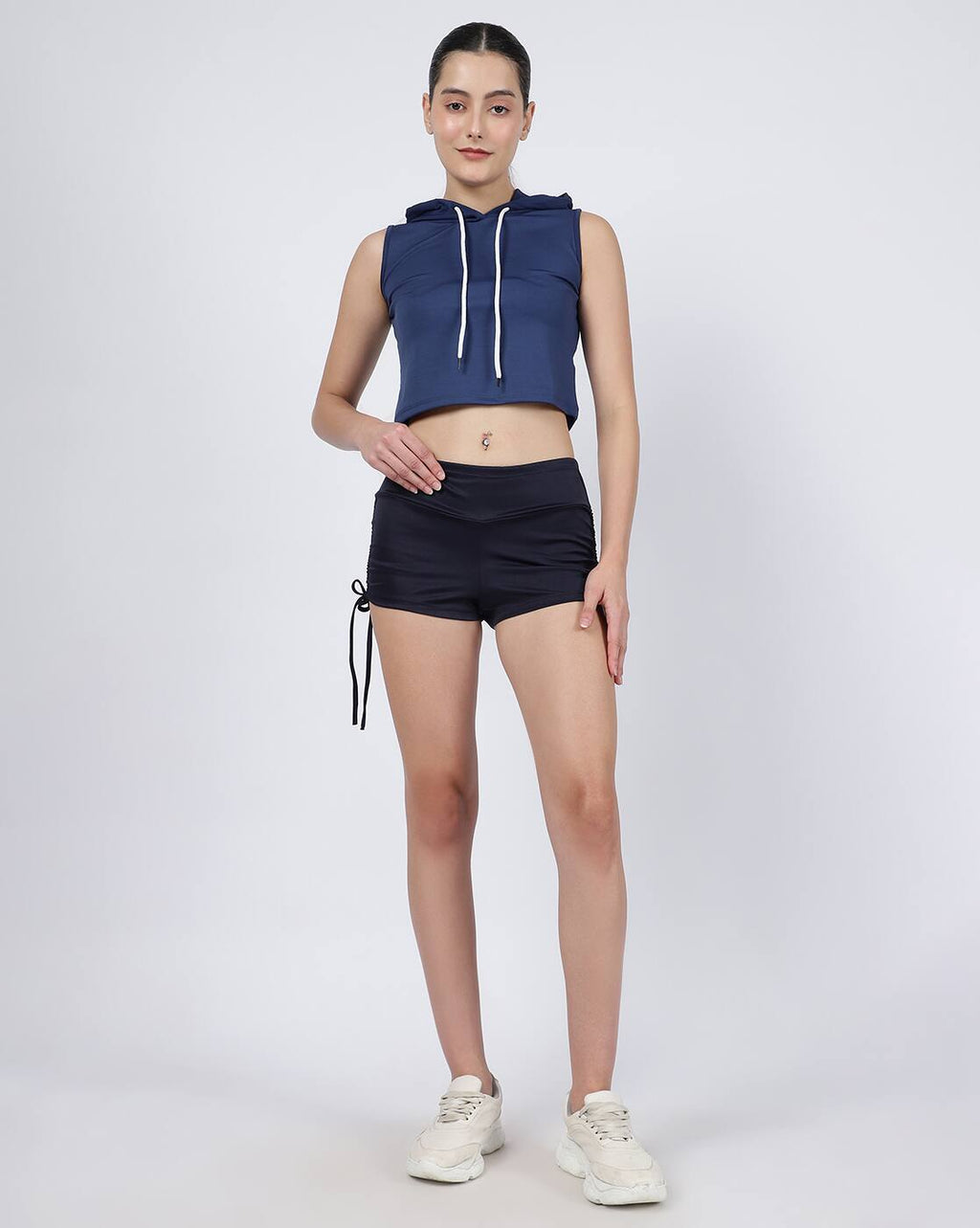 Activewear Low Rise Side Ruched Tie-Up Mini Hot Pants