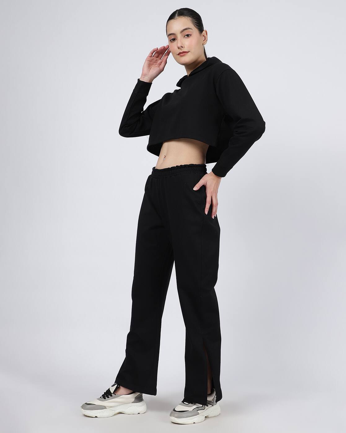 Dressbees Activewear Full Sleeve Cropped Hoodie With Track Pants