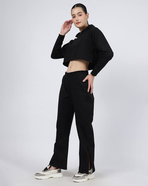 Dressbees Activewear Full Sleeve Cropped Hoodie With Track Pants
