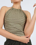 Halter Neck Textured Criss-Cross Back Fitted Top