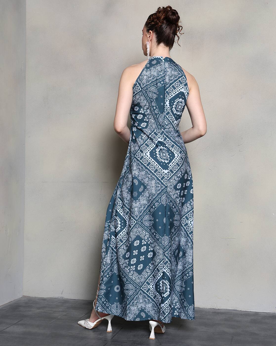 Bohemian Halter Neck Paisley Print A-Line Dress