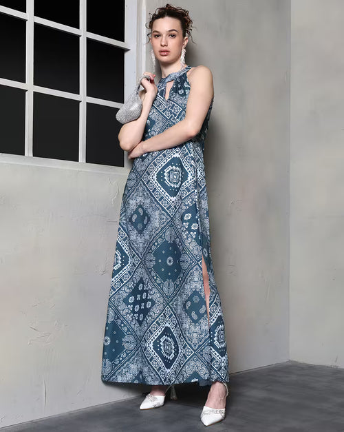 Bohemian Halter Neck Paisley Print A-Line Dress