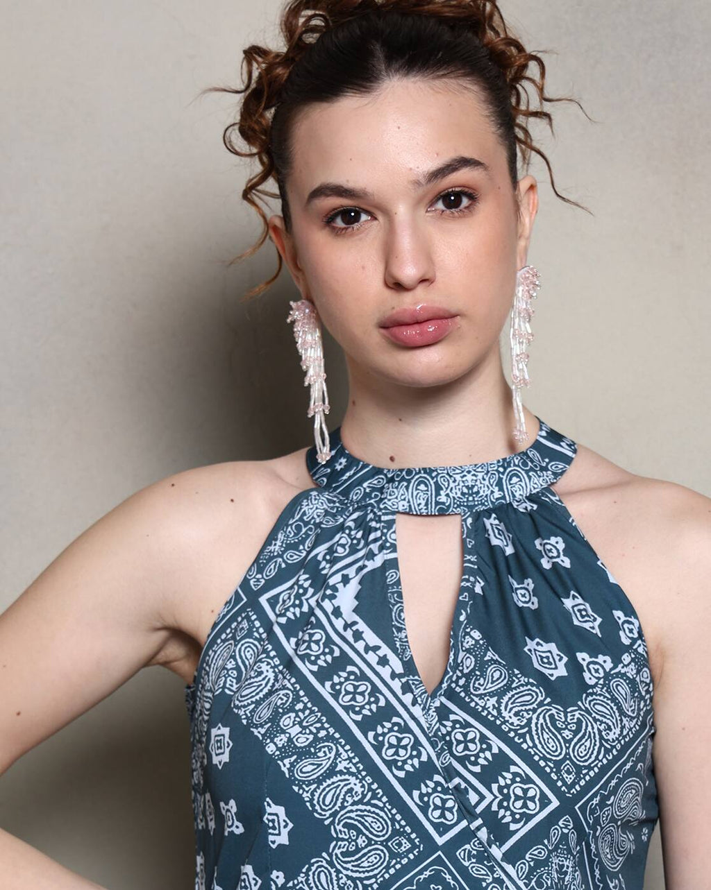 Bohemian Halter Neck Paisley Print A-Line Dress