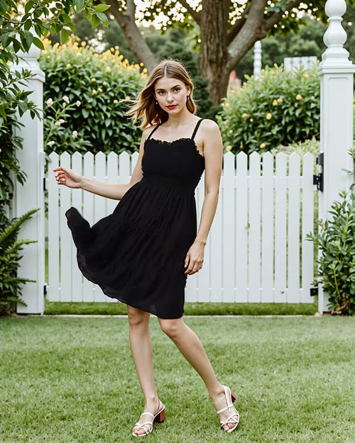 Cute Back Criss Cross Tie-Up Smocked Fit & Flare Dress