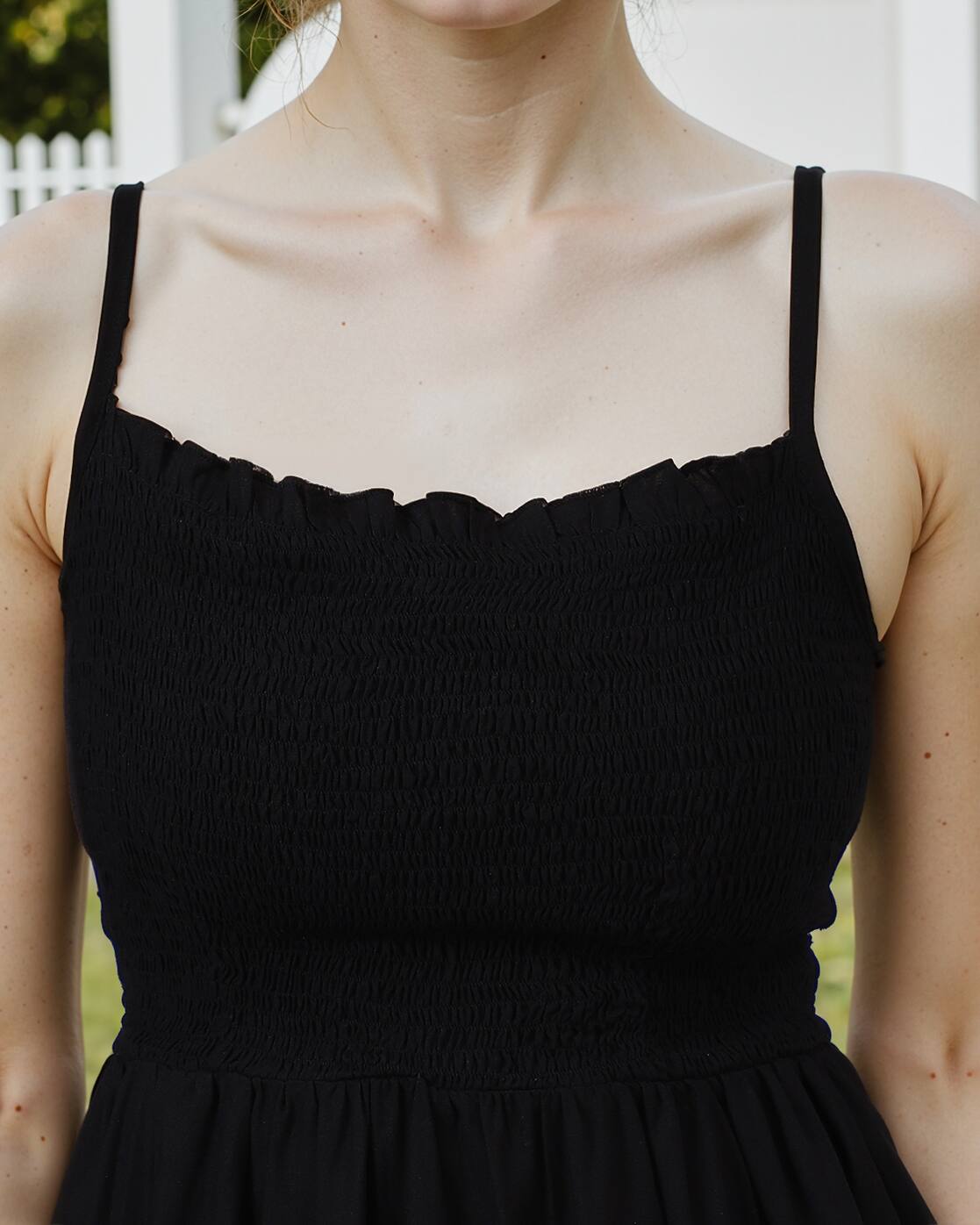 DRESSBEES Cute Back Criss Cross Tie-Up Smocked Tiered Dress